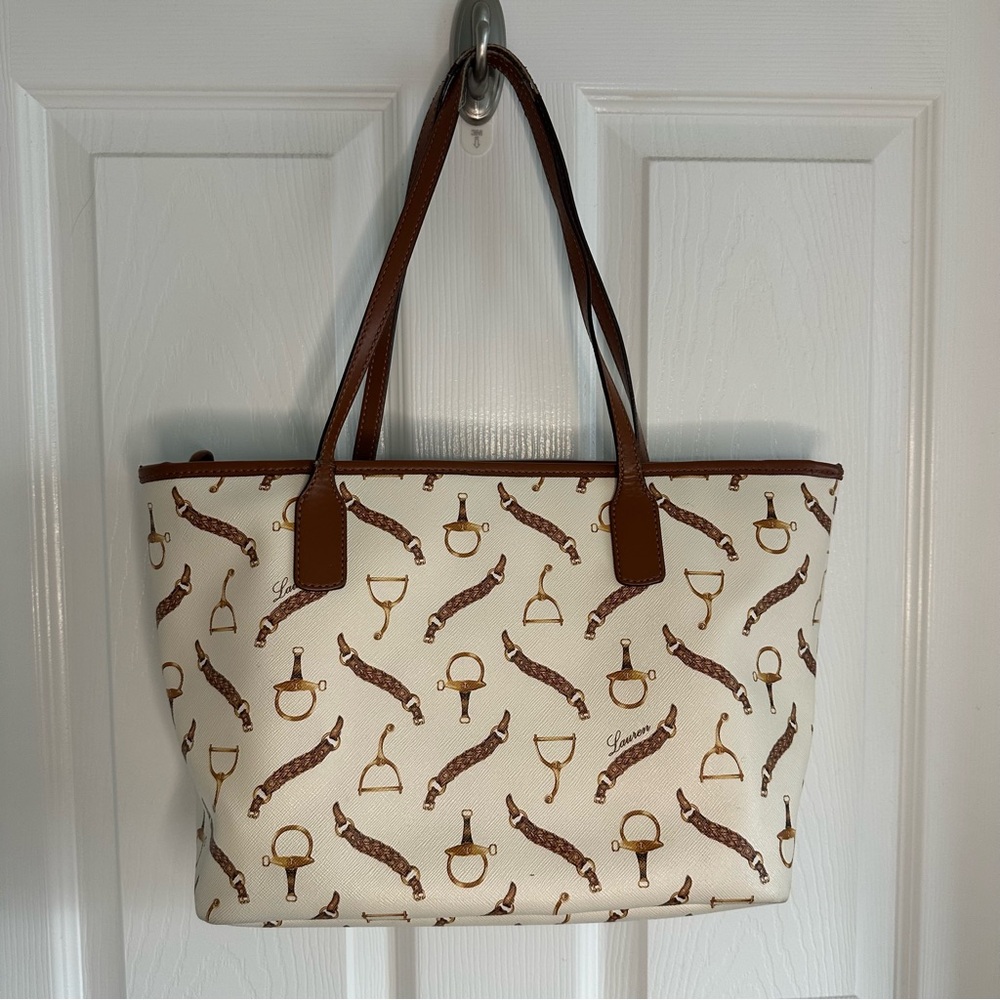 Lauren Ralph Lauren Cream and Brown Tote with Playful Pattern - Picture 7 of 7